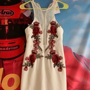 Mesh Bodycon White Appliqué Dress